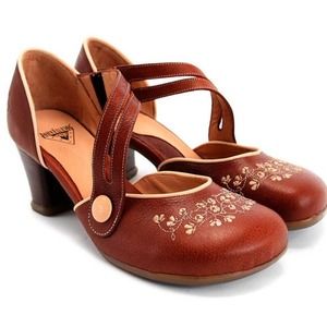 Elegant Brown Embroidered Women's Heels